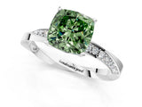 Platinum Fancy Green Cushion Cut Diamond Engagement Ring with Side Stone Accents and Four-Prong Setting_13