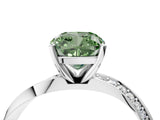 Platinum Fancy Green Cushion Cut Diamond Engagement Ring with Side Stone Accents and Four-Prong Setting_16