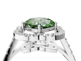Platinum Fancy Green Cushion Cut Diamond Floral Halo Split Shank Prong Setting Ring_28