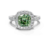 Platinum Fancy Green Cushion Cut Diamond Halo Ring with Pavé Band and Prong Setting_12