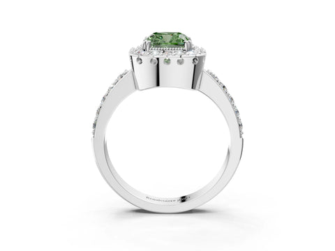 Platinum Fancy Green Cushion Cut Diamond Halo Ring with Pavé Band and Prong Setting_21