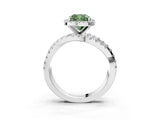 Platinum Fancy Green Cushion Cut Diamond Halo Ring with Round Split Shank and Prong Setting_3