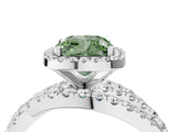 Platinum Fancy Green Cushion Cut Diamond Halo Ring with Round Split Shank and Prong Setting_4