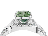 Platinum Fancy Green Cushion Cut Diamond Halo Ring with Split Shank and Bezel Accents and Four-Prong Setting_10