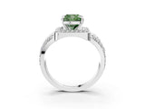 Platinum Fancy Green Cushion Cut Diamond Halo Ring with Split Shank and Bezel Accents and Four-Prong Setting_9