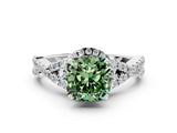 Platinum Fancy Green Cushion Cut Diamond  Halo Twist Band Solitaire Prong Setting Ring_12