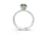 Platinum Fancy Green Cushion Cut Diamond Pavé Solitaire Ring with Round Band and Prong Setting_9