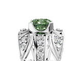 Platinum Fancy Green Cushion Cut Diamond Pave Art Deco Split Shank Ring with Four-Prong Setting_11