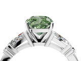 Platinum Fancy Green Cushion  Cut Diamond Ring with Baguette Side Stones, Channel Set Band, and Four-Prong Setting_16