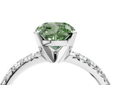 Platinum Fancy Green Cushion Cut Diamond Solitaire Pavé Engagement Ring with Round Band and Prong Setting_6