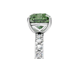Platinum Fancy Green Cushion  Cut Diamond Solitaire with Pave Band and Four-Prong Setting 1