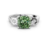 Platinum Fancy Green Cushion Cut Diamond Three-Stone Engagement Ring with Prong Setting and Pavé Band_12
