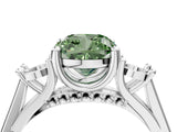 Platinum Fancy Green Cushion Cut Diamond Three-Stone Engagement Ring with Prong Setting and Pavé Band_16