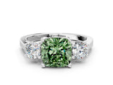 Platinum Fancy Green Cushion Cut Diamond Three-Stone Engagement Ring with Prong Setting and Pavé Band_36