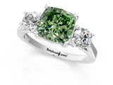 Platinum Fancy Green Cushion Cut Diamond Three-Stone Engagement Ring with Prong Setting and Pavé Band_37