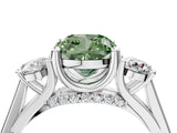 Platinum Fancy Green Cushion Cut Diamond Three-Stone Engagement Ring with Prong Setting and Pavé Band_40