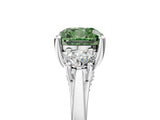 Platinum Fancy Green Cushion Cut Diamond Three-Stone Engagement Ring with Prong Setting and Pavé Band_41