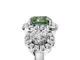 Platinum Fancy Green Cushion Cut Diamond Three-Stone Halo Ring with Prong Setting and Pavé Accents_11