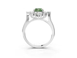 Platinum Fancy Green Cushion Cut Halo Diamond Cluster Ring with Marquise and Round Stones on a White Gold Band with Prong Setting_15