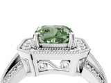 Platinum Fancy Green Cushion Cut Halo Diamond Engagement Ring with Pave Split Shank and Four-Prong Setting_16