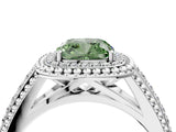 Platinum Fancy Green Cushion Cut Halo Diamond Ring with Beaded Split Shank and Four-Prong Setting_10