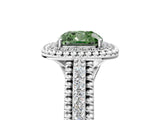 Platinum Fancy Green Cushion Cut Halo Diamond Ring with Beaded Split Shank and Four-Prong Setting_11