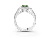 Platinum Fancy Green Cushion Cut Halo Diamond Ring with Beaded Split Shank and Four-Prong Setting_9