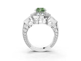 Platinum Fancy Green Cushion Cut Halo Milgrain Diamond Engagement Ring with Leaf Band and Four-Prong Setting_15