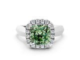 Platinum Fancy Green Cushion  Cut Halo Solitaire Engagement Ring with Square Band and Four-Prong Setting_24