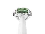Platinum Fancy Green Cushion  Cut Halo Solitaire Engagement Ring with Square Band and Four-Prong Setting_29