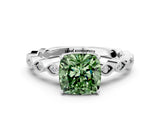 Platinum Fancy Green Cushion Cut Solitaire Diamond Ring with Infinity Twist Band and Four-Prong Setting_84