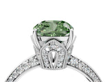 Platinum Fancy Green Cushion Cut Solitaire Split Shank Pave Diamond Engagement Ring with Four-Prong Setting_10