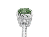 Platinum Fancy Green Cushion Cut Solitaire Split Shank Pave Diamond Engagement Ring with Four-Prong Setting_11