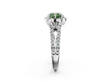 Platinum Fancy Green Cushion  Halo Diamond Floral Split Shank Engagement Ring 2