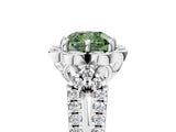 Platinum Fancy Green Cushion  Halo Diamond Floral Split Shank Engagement Ring 5