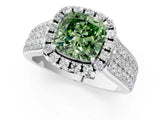 Platinum Fancy Green Cushion  Halo Round Diamond Pave Band with Prong Setting 2