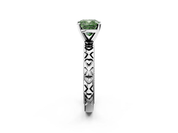Platinum Cushion Cut Solitaire Engagement Ring Setting for Fancy Green Center with XO Engraved Band