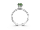 Platinum Fancy Green Cushion  Solitaire Diamond Engagement Ring with XO Engraved Band and Four-Prong Setting 3