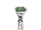 Platinum Fancy Green Cushion  Solitaire Diamond Engagement Ring with XO Engraved Band and Four-Prong Setting 5