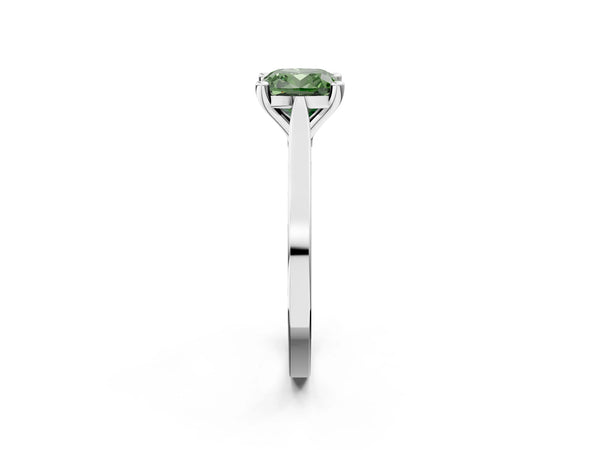 Platinum Fancy Green Cushion  Solitaire Diamond Ring with Four-Prong Setting and Tapered Band