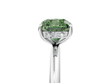 Platinum Fancy Green Cushion  Solitaire Diamond Ring with a Classic Band and Four-Prong Setting