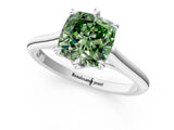 Platinum Fancy Green Cushion  Solitaire Engagement Ring with Six-Prong Setting and Classic Band 1