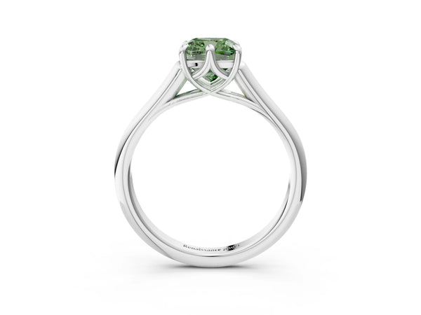 Platinum Cushion Cut Cathedral Engagement Ring Setting for Fancy Green Center