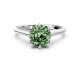 Platinum Fancy Green Cushion  Solitaire Engagement Ring with Six-Prong Setting and Classic Band