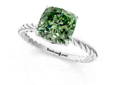 Platinum Fancy Green Cushion  Solitaire Twist Band Ring with Four-Prong Setting_1