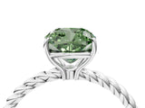 Platinum Fancy Green Cushion  Solitaire Twist Band Ring with Four-Prong Setting_4