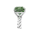 Platinum Fancy Green Cushion  Solitaire Twist Band Ring with Four-Prong Setting_5