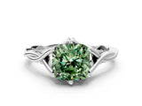 Platinum Fancy Green Cushion  Solitaire Twist Band Six-Prong Setting 1