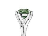 Platinum Fancy Green Cushion  Solitaire Twist Band Six-Prong Setting