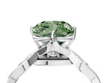 Platinum Fancy Green Cushion  Solitaire Twist Band with Leaf Prong Setting 5